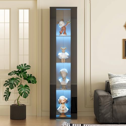 Gelukueub 40 x 29 x 170 cm, multifunktionale Vitrine, Glastrennwand, LED-Farbwechsellicht, Fernbedienung/App-Einstellung, Acrylplatte, Schlichtes Design (Black) von Gelukueub