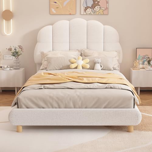 Gelukueub 90 * 200cm Flachbett, Kinderbett, Plush, niedliches Kopfteil, Weiß Gelukueub 90 * 200cm Flachbett, Kinderbett, Plush, niedliches Kopfteil, Weiß von Gelukueub