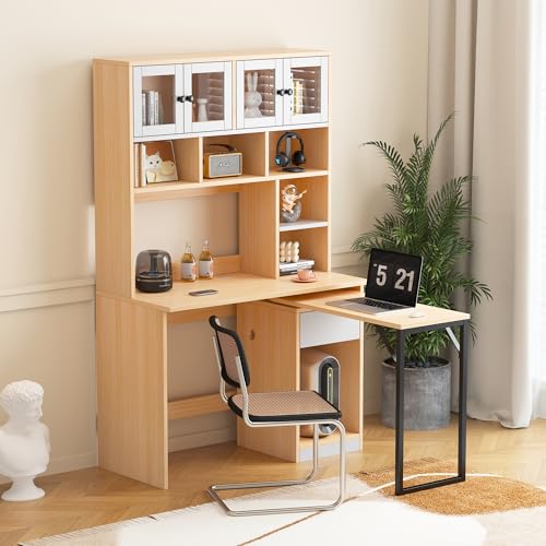 Gelukueub Computertisch,Regal-Schreibtisch,Schrankschreibtisch Arbeitstisch, Schrankschreibtisch,Weiß Natur 180cm von Gelukueub