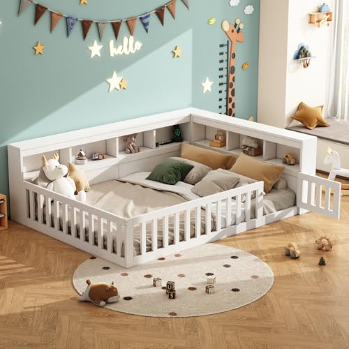 Gelukueub Daybett, Tagesbett, Schlafsofa, Bettseite mit Staufach, Bett mit Lattenrost (Ohne Matratze), Brüstung, Spanplatte,Mit Steckdose und USB (Weiß, 140 * 190cm) von Gelukueub