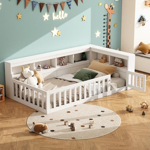 Gelukueub Daybett, Tagesbett, Schlafsofa, Bettseite mit Staufach, Bett mit Lattenrost (Ohne Matratze), Brüstung, Spanplatte,Mit Steckdose und USB (Weiß, 90 * 200cm) von Gelukueub