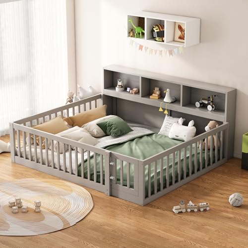 Gelukueub Daybett,Tagesbett Schlafsofa, Bettseite mit Staufach, Bett mit Lattenrost (Ohne Matratze), Brüstung, Kiefernholz (Grau, 140 * 200cm) von Gelukueub
