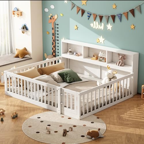 Gelukueub Daybett,Tagesbett Schlafsofa, Bettseite mit Staufach, Bett mit Lattenrost (Ohne Matratze), Brüstung, Kiefernholz (Weiß, 140 * 200cm) von Gelukueub