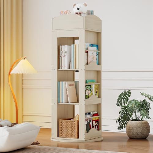 Gelukueub Drehbares Bücherregal, Standregal, Bilderbuchregal mit 360-Grad-Drehfunktion, Lagerregal für Kinder und Erwachsene, multifunktionales Bücherregal (4 Böden, 142×63×63 cm) von Gelukueub