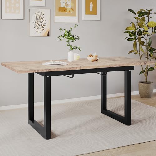 Gelukueub Erweiterbarer Esstisch, L140/180*W80*H75,Industriestil, rechteckiger, Kaffee-Freizeittisch, moderner einfacheraus Eisen, Platzsparender multifunktionaler Esstisch (Black+Natural) von Gelukueub