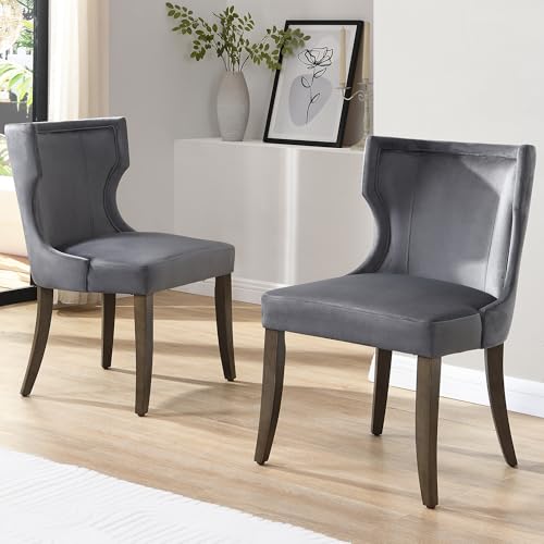 Gelukueub Esszimmerstuhl aus Samt, 2er-Set mit Massivholzbeinen, dickem Kissen, verstellbaren Beinen, Schlafzimmerstuhl, Küchenstuhl, Wohnzimmer-Loungesessel (Grey) von Gelukueub