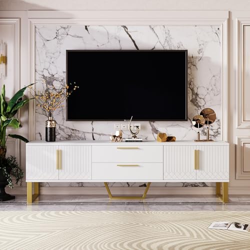 Gelukueub Hochglänzender TV-Schrank: Boden, goldene Griffe und Füße, Tür mit gravierter Textur, Aufbewahrungslösung für das Wohnzimmer, perfekte Kombination aus Eleganz, Luxus und Funktionalität Gelukueub Hochglänzender TV-Schrank: Boden, goldene Griffe und Füße, Tür mit gravierter Textur, Aufbewahrungslösung für das Wohnzimmer, perfekte Kombination aus Eleganz, Luxus und Funktionalität von Gelukueub