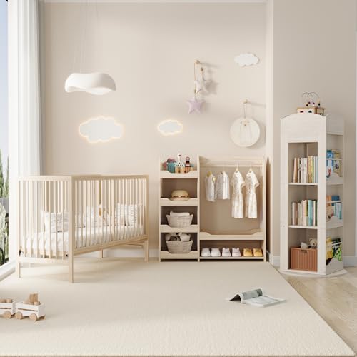 Gelukueub Kinder-Kombi-Möbel: Multifunktionales Holz-Babybett + Schrank + Drehbares Bücherregal, Jugendzimmer-Möbelset, Multifunktionale Möbelkombination, Naturfarben Gelukueub Kinder-Kombi-Möbel: Multifunktionales Holz-Babybett + Schrank + Drehbares Bücherregal, Jugendzimmer-Möbelset, Multifunktionale Möbelkombination, Naturfarben von Gelukueub