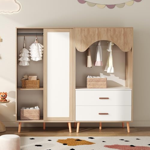 Gelukueub Kindergarderobe, Schiebetürgarderobe + Offene Garderobe, Kombinationsgarderobe, Kinderzimmer-Set, Kombinationsmöbel, Farbkombination Weiß + Naturholz, Höhe 141,5 cm von Gelukueub