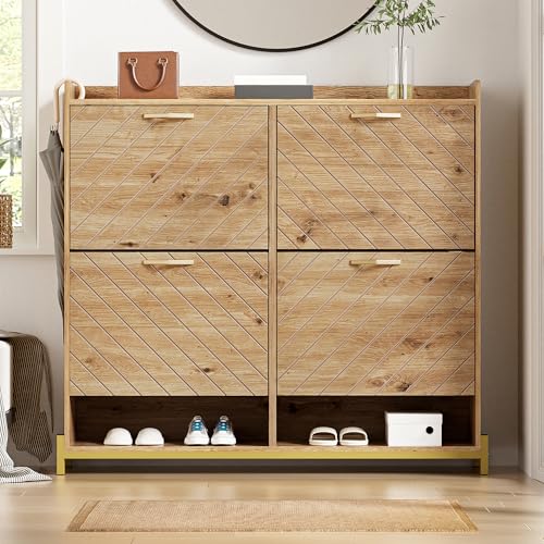 Gelukueub Modernes Schuhregal in Holzoptik – 4-türiger Schuhschrank – Platzsparender Schuhschrank für Eingangsbereich, Flur oder Flur – Robust und stilvoll Gelukueub Modernes Schuhregal in Holzoptik – 4-türiger Schuhschrank – Platzsparender Schuhschrank für Eingangsbereich, Flur oder Flur – Robust und stilvoll von Gelukueub