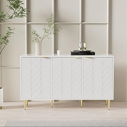 Gelukueub Modernes Sideboard mit vergoldeten Beinen und Griffen,Kommode, lackiert,Abgerundete Ecken,für Schlafzimmer, Wohnzimmer und Badzimmer,Blumenmuster,2 Etagen und 6 Fächer,127B*45T*75H, weiß Gelukueub Modernes Sideboard mit vergoldeten Beinen und Griffen,Kommode, lackiert,Abgerundete Ecken,für Schlafzimmer, Wohnzimmer und Badzimmer,Blumenmuster,2 Etagen und 6 Fächer,127B*45T*75H, weiß von Gelukueub