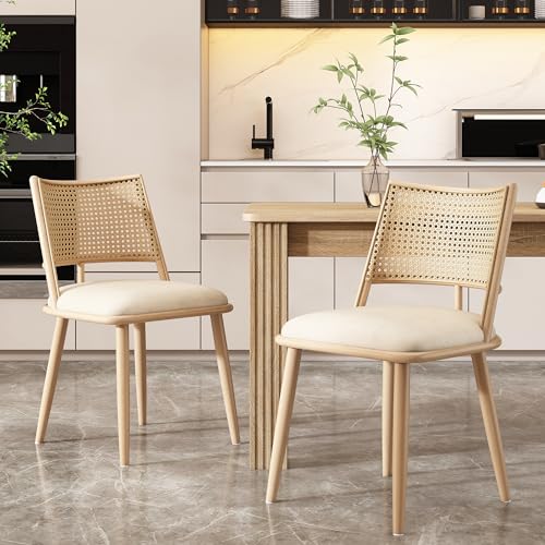 Gelukueub PU-Sitz,Rattan-Rückenlehne,Wohnzimmer,Schlafzimmerstuhl,Beige (Beige) von Gelukueub