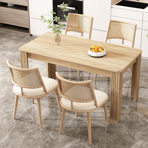 Gelukueub PU-Sitz,Rattan-Rückenlehne,Wohnzimmer,Schlafzimmerstuhl,Beige von Gelukueub