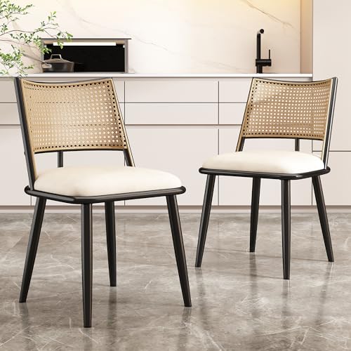Gelukueub PU-Sitz,Rattan-Rückenlehne,Wohnzimmer,Schlafzimmerstuhl (Black) von Gelukueub