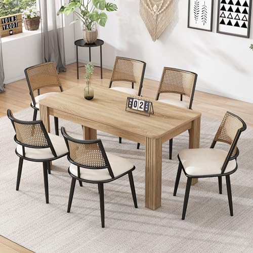Gelukueub PU-Sitz,Rattan-Rückenlehne,Wohnzimmer,Schlafzimmerstuhl (Black) von Gelukueub