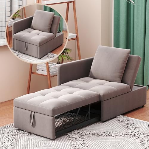 Gelukueub Polsterbett Schlafsofa 3 in 1 Multifunktions-Schlafsofa, Leinenstoffsofa mit Verstellbarer Rückenlehne, Liegesofa für kleine Räume von Gelukueub