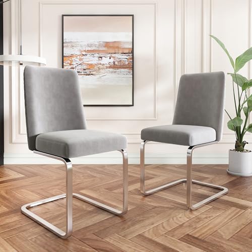 Gelukueub Samt-Esszimmerstuhl, 2er-Set, luxuriös, Wohnzimmer, Schlafzimmer, Lounge-Sessel, Diamant-Rücken-Design, mit silbernen Metall-Stützbeinen, Grau Gelukueub Samt-Esszimmerstuhl, 2er-Set, luxuriös, Wohnzimmer, Schlafzimmer, Lounge-Sessel, Diamant-Rücken-Design, mit silbernen Metall-Stützbeinen, Grau von Gelukueub