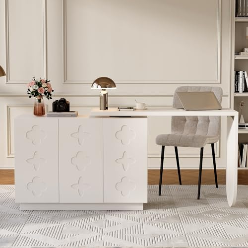 Gelukueub Schreibtisch, drehbarer L-förmiger Eck-Computertisch, Bürotisch, Frisiertisch, weiß 110 cm Gelukueub Schreibtisch, drehbarer L-förmiger Eck-Computertisch, Bürotisch, Frisiertisch, weiß 110 cm von Gelukueub
