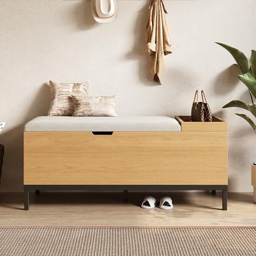 Gelukueub Schuhbank, Aufbewahrungsbank, Sitzschrank, zusammenklappbare Aufbewahrungsbox und Fußbank Farbe:Natural Maße (B×H×T): 115 × 49.5× 40 cm. von Gelukueub