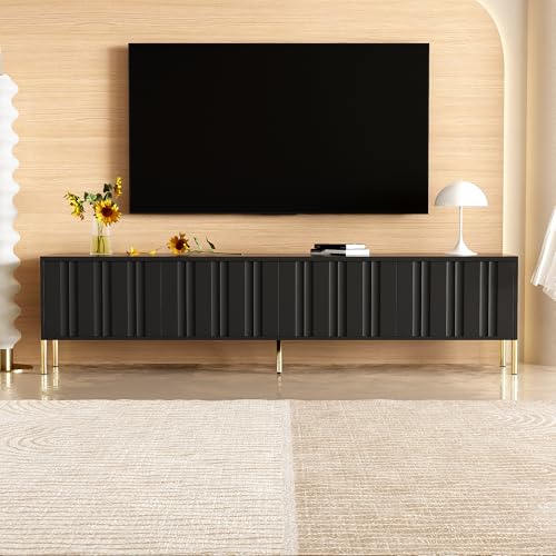 Gelukueub Schwarzes TV-Schrank, 190 cm(L) x 38 cm(W) x 48 cm(H), goldene Tischbeine (Black) von Gelukueub