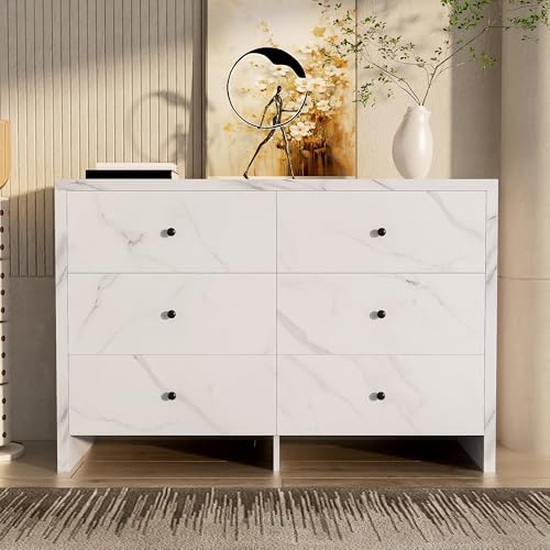 Gelukueub Sideboard, Eleganter Aufbewahrungsschrank mit Marmor-Optik, 120 cm, 6 Schubladen und schwarzem Holzgriff, Anti-Kipp-Vorrichtung - Modernes Möbelstück für Ihr Zuhause Gelukueub Sideboard, Eleganter Aufbewahrungsschrank mit Marmor-Optik, 120 cm, 6 Schubladen und schwarzem Holzgriff, Anti-Kipp-Vorrichtung - Modernes Möbelstück für Ihr Zuhause von Gelukueub