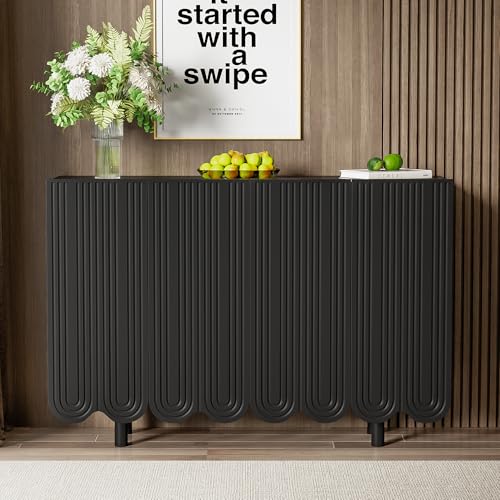 Gelukueub Sideboard, tropfenförmiges Sideboard mit geformten Türen und Pufferscharnier (Black) von Gelukueub