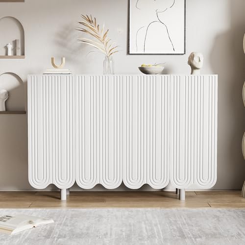 Gelukueub Sideboard, tropfenförmiges Sideboard mit geformten Türen und Pufferscharnier (White) von Gelukueub
