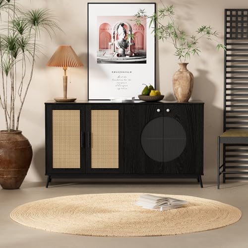 Gelukueub Sideboard mit Glastüren aus Rattan, halbrunde Tür, hochwertige Aufbewahrungsmöbel von Gelukueub