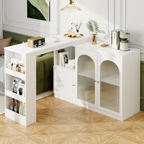 Gelukueub Um 360° drehbarer Bartisch (Hauptkörper 120 x 40 x 97 cm), moderner und einfacher rotierender ESS- und Barschrank, multifunktionaler Aufbewahrungsschrank mit Glastür (weiß) von Gelukueub