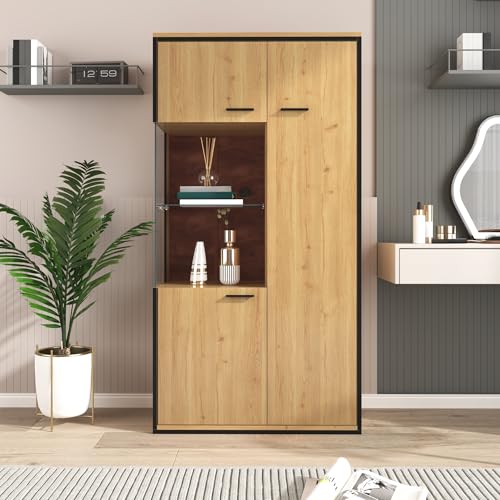 Moderne Vitrine mit LED-Beleuchtung - 150Hcm - Glastür, Mehrzweckregale, 15 Farboptionen, Großer Stauraum, Glasboden, Schaukasten, Präsentationsmöbel, Schrank mit Beleuchtung,Möbel mit Glastür von Gelukueub