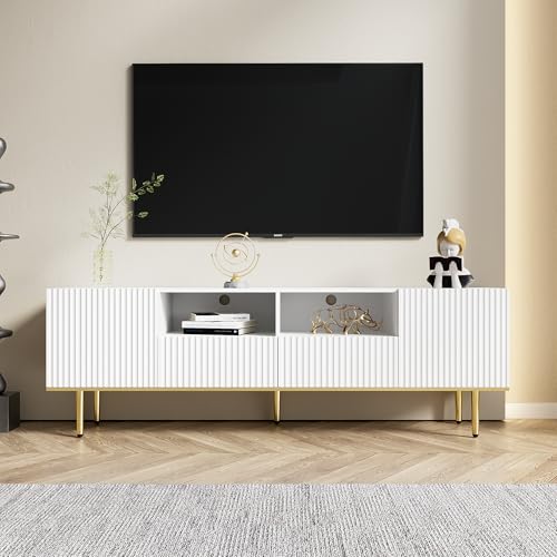 Moderner TV-Schrank, TV-Möbel mit goldenen Füßen und goldenem Rand Beschreibung (White) von Gelukueub