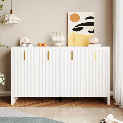 Modernes, minimalistisches weißes Sideboard: die perfekte Kombination aus flexiblem Stauraum und elegantem Design, Sideboard mit goldenen Griffen und verstellbaren Trennwänden (White) von Gelukueub