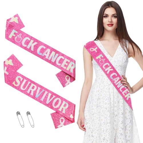2 Stück Brustkrebs-Überlebende Schärpe Brustkrebs-Bewusstsein rosa Band Kämpfer Party Glitzer Dekorationen Banner für Frauen öffentliche Veranstaltung Spendenaktion Überlebende Krebs Spaziergänge von Geluode