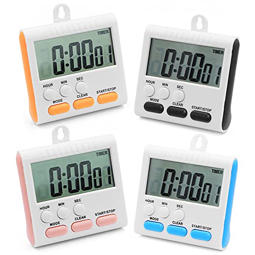24 Stunden Küchentimer,4 PCS Digitaler Countdown Time Timer Magnetisch Mit Alarm,4 Farben Küchen Uhr Zeitschaltuhr Mit Ständer für Kochen Dusche Badezimmer Kinder Lehrer Gym Klassenzimmer Schüler von Geluode