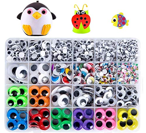 Geluode 1700 Stücke Wackelaugen Selbstklebend, Wiggle Augen Kulleraugen für DIY Scrapbooking Handwerk Spielzeug Zubehör (Verschiedene Größen) von Geluode