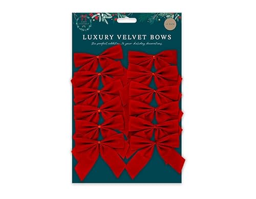 Gem Imports Weihnachtsschleifen aus rotem Samt – 12 Stück luxuriöse Samtschleifen mit goldenen Bändern – ideal für Geschenkverpackungen, Baumschmuck und festliche Heimdekoration von Gem Imports