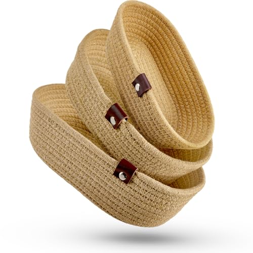Gem of Oak Aufbewahrungskörbe oval kamelbraun beige für Regale Schränke Schlafzimmer Badezimmer Organisation Schubladenschrank Kommode Kinderzimmer Dekoration Dekokorb, 3er Set von Gem of Oak