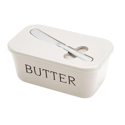 Butterdose Kunststoff BPA-frei mit Edelstahl Buttermesser, Multi-Funktion Butter Dish, 250 g Butter Dish, Butterbox für Haushalt und Küche (Weiß) von Gemdoit