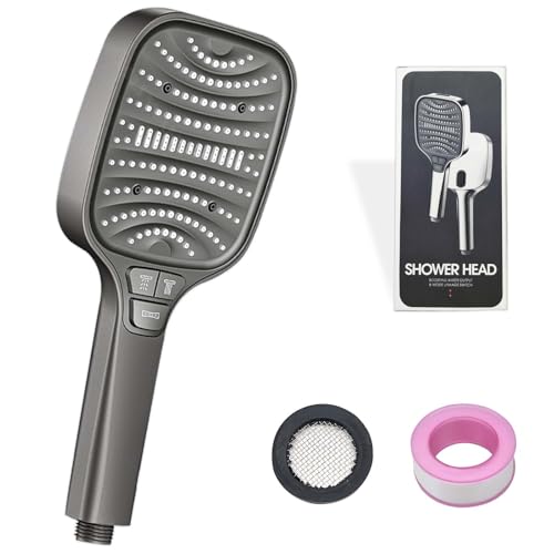Duschkopf – Duschbrause mit 8 Strahlarten & Stoppfunktion – Duschkopf Regendusche groß, Regendusche Duschkopf, Handbrause Dusche, Sparduschkopf, Wassersparender Duschkopf, Brausekopf Dusche, Grau von Gemdoit