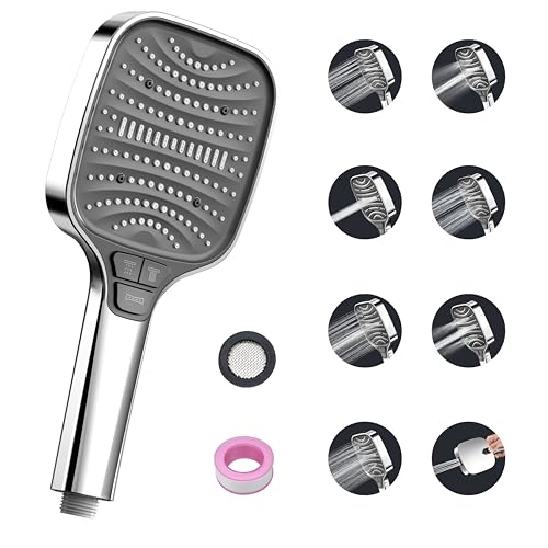 Duschkopf – Duschbrause mit 8 Strahlarten Stoppfunktion Duschkopf Regendusche groß, Regendusche Duschkopf, Handbrause Dusche, Sparduschkopf, Wassersparender Duschkopf, Brausekopf Dusche, Silber Chrom von Gemdoit