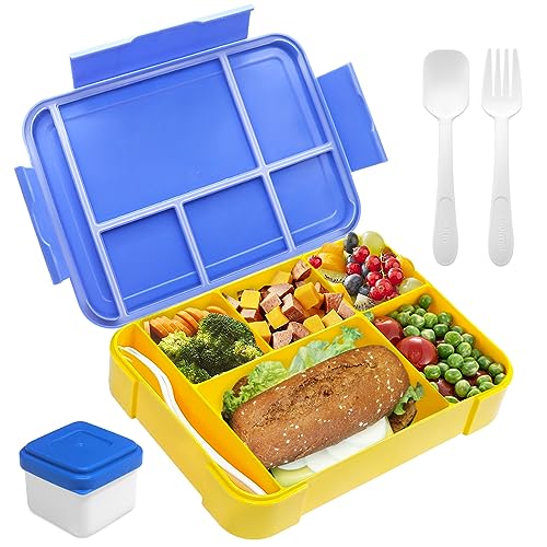 Gemi Brotdose Kinder Mit FäChern,1330ml Bento Box Kinder Auslaufsicher Mit 5 FäChern Und Besteckset,Bpa Frei Brotbox Kinder,Lunchbox Kinder FüR Picknick,Job, Schule von Gemi