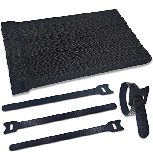 Klettband Kabelbinder Klett Schwarz 100 Stück, 200 x 12 mm Kabel Klettband Wiederverschließbar, Klett Kabelbinder Klettverschluss für Home Office Büro Garten Kabelmanagement ect von Gemi