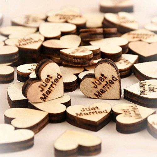 Gemini _ Mall® Holz Herz Verzierungen für das Handwerk 25 mm, ca. 100 Stück Tisch Scatter Hochzeit Dekoration Just Married von Gemini_mall