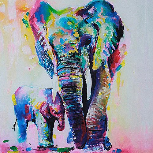 Gemini _ Mall® handgemaltes ölgemälde bunter Elefant auf Leinwand rahmenlos modern Leinwandbild, Wandmontage Bild, Deko, canvas, elefant, 40 x 40 cm von Gemini_mall