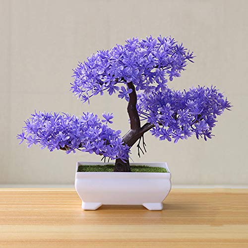 Gemini_mall Künstliche Bonsai-Zeder, einladende Kiefer emulieren Bonsai Simulation Dekorative künstliche Blumen Fake Green Pot Pflanzen Ornamente Home Decor Lila von Gemini_malll