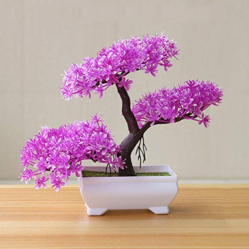 Gemini_mall Künstliche Bonsai-Zeder, einladende Kiefer emulieren Bonsai Simulation Dekorative künstliche Blumen Fake Green Pot Pflanzen Ornamente Home Decor Rose Red von Gemini_malll