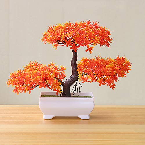 Gemini_mall Künstliche Bonsai-Zeder, einladende Kiefer emulieren Bonsai Simulation Dekorative künstliche Blumen Fake Green Pot Pflanzen Ornamente Home Decor Sunset Red von Gemini_malll