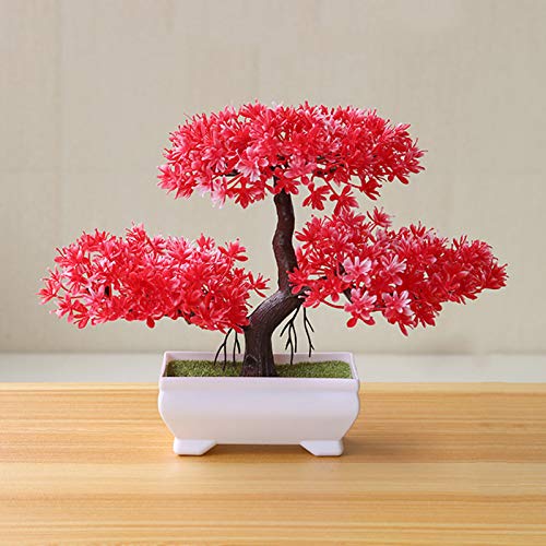 Gemini_mall Künstliche Bonsai-Zeder, einladende Kiefer emulieren Bonsai Simulation Dekorative künstliche Blumen Fake Grün Topf Pflanzen Ornamente Home Decor Rot von Gemini_malll