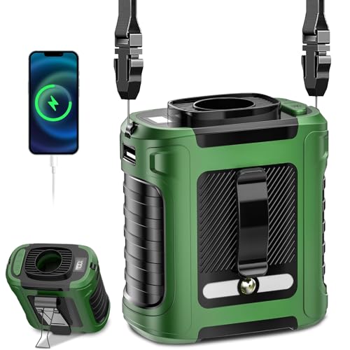 Gemmac 10000mAh Powerbank Lüfter mit Klemmfunktion & Trageschlaufe - 5-stufiger USB Mini-Ventilator + 2-stufiger LED Licht für Camping, Festival, Wandern Outdoor, Büro von Gemmac