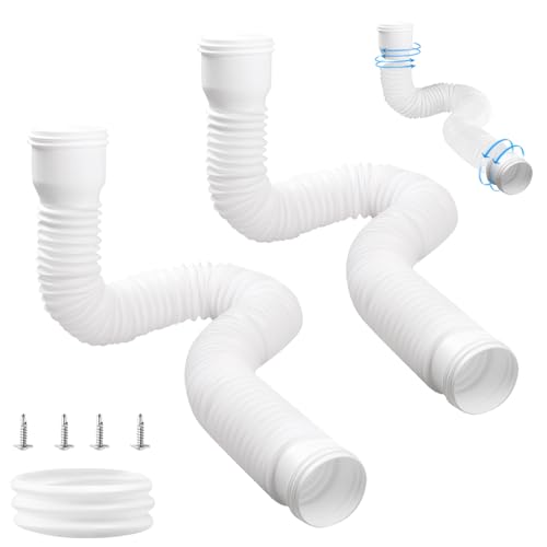 Gemsaya 2 Stück Dachrinne Fallrohr Verlängerung Flexible, Regenrinnen Ablauf Regentonne für Fallrohr 80mm & 100mm, Auffangbecken Fallrohr Erweiterungsset Extender von 47 bis 150 cm, Weiß von Gemsaya